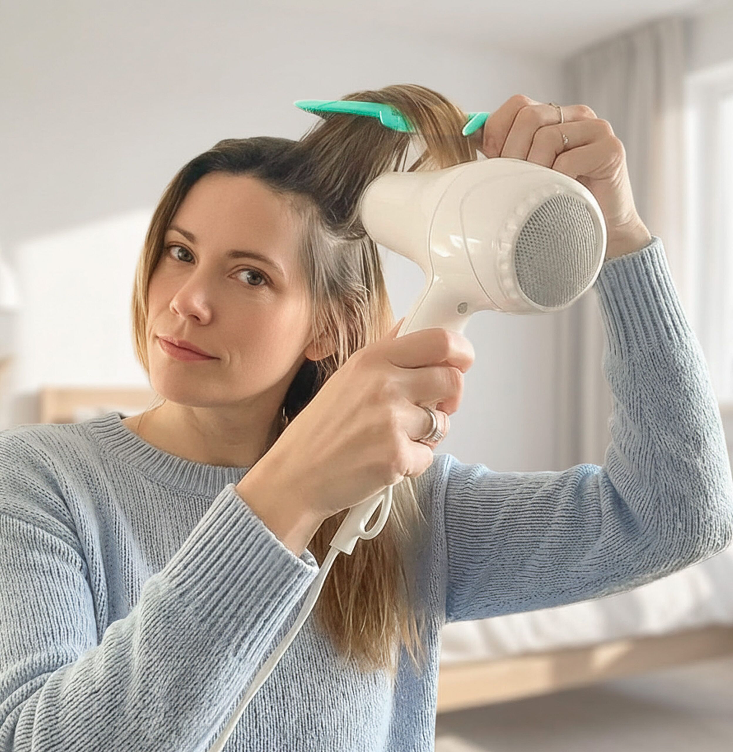 volumize hair when blow drying with Grip and Trim